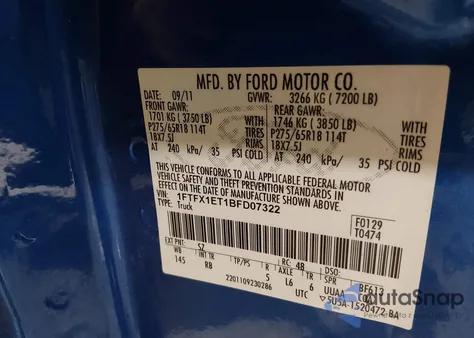 2011 Ford F-150 Fx4 from USA, damaged, VIN 1FTFX1ET1BFD07322